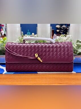 Burgundy Woven Leather Clutch- Designer Style